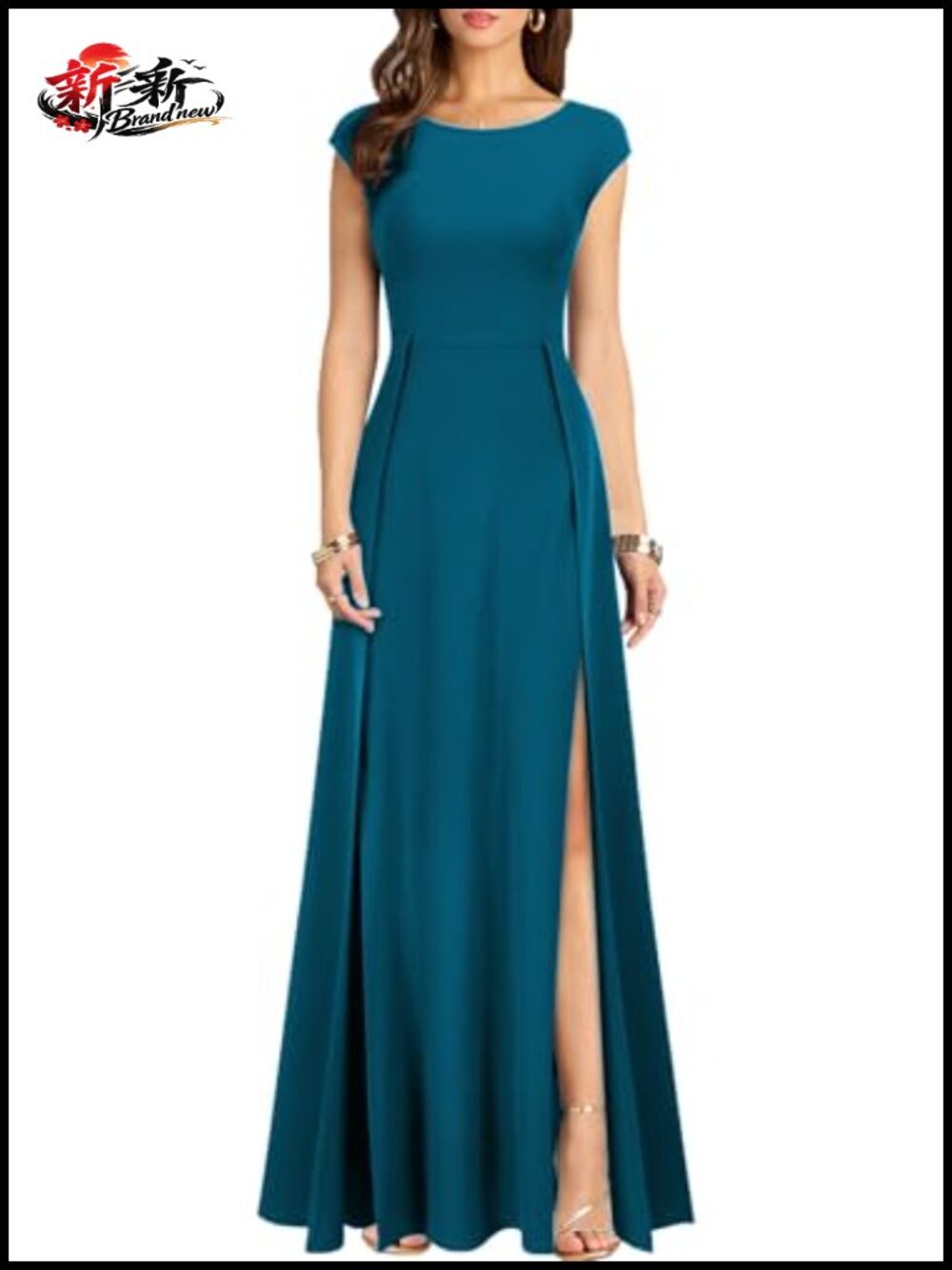 Mermaid Cocktail Dress Boat Neck Slit High Waist Long Sleeveless Formal Dress